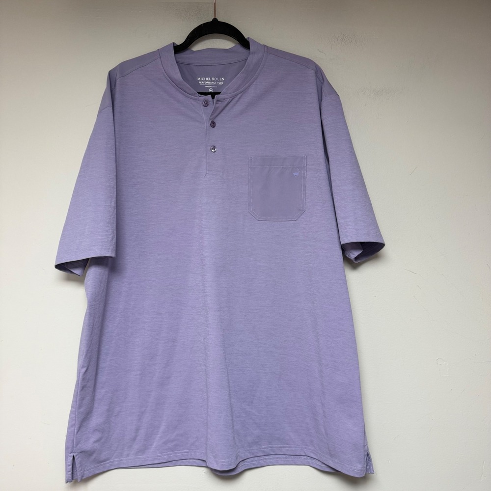 Michel Rouen Performance Polo Mens 3XL Lavender Excellent Mandarin‎ Collar 8638